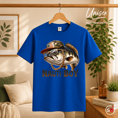 Nauti-Boy T-Shirt | Cooler Barsch mit Goldkette & Camo-Cap für Angler und Fisch-Fans - StyleOne
