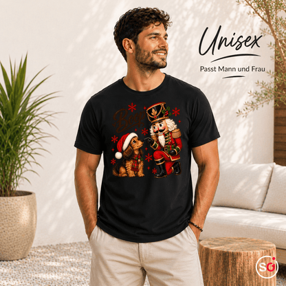 Nussknacker 'Boop' T-Shirt mit süßem Dackel – Weihnachtliches Design mit Schneeflocken - StyleOne