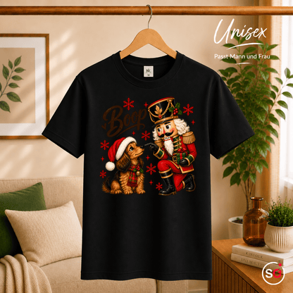 Nussknacker 'Boop' T-Shirt mit süßem Dackel – Weihnachtliches Design mit Schneeflocken - StyleOne