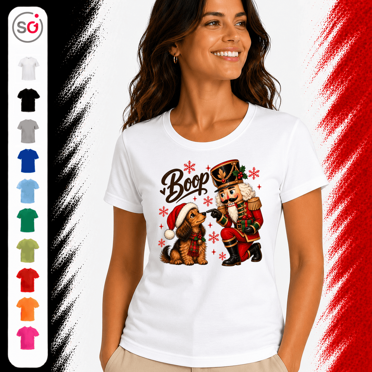Nussknacker 'Boop' T-Shirt mit süßem Dackel – Weihnachtliches Design mit Schneeflocken - StyleOne