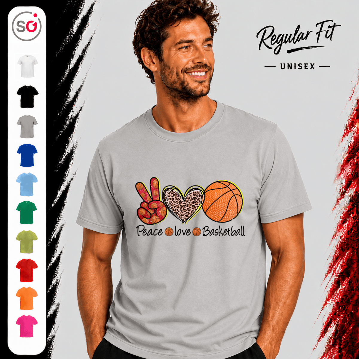 Peace Love Basketball T-Shirt mit Peace-Zeichen, Leoparden-Herz & coolem Retro-Design - StyleOne
