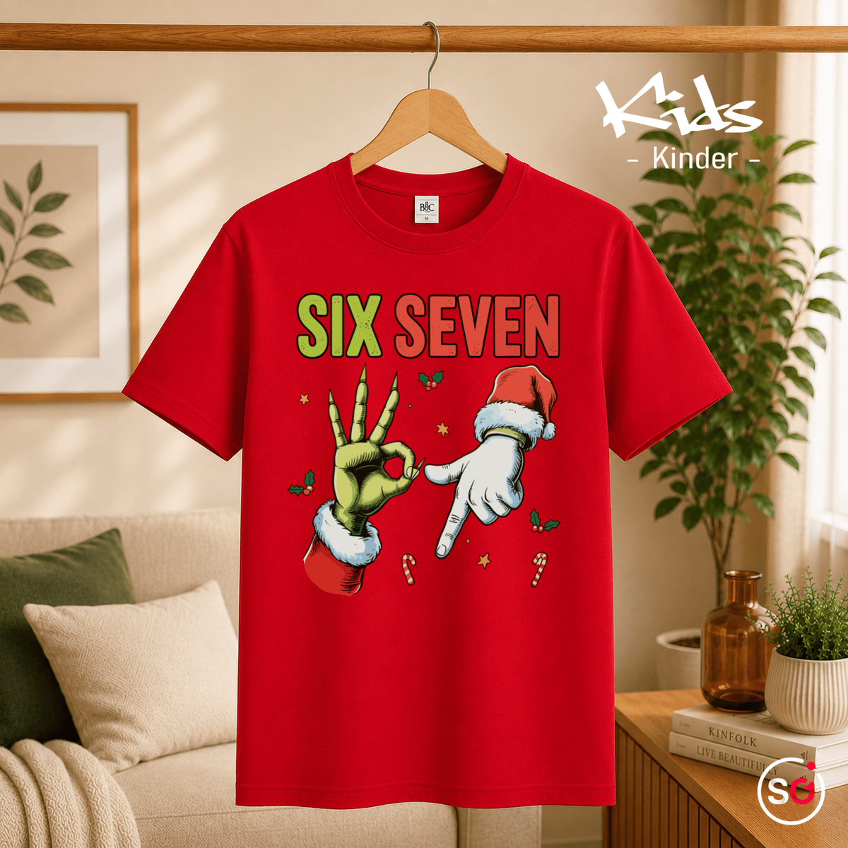Six Seven Kinder T-Shirt | Lustiges Weihnachts-Motiv mit Grinch- & Santa-Händen - StyleOne