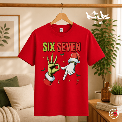 Six Seven Kinder T-Shirt | Lustiges Weihnachts-Motiv mit Grinch- & Santa-Händen - StyleOne