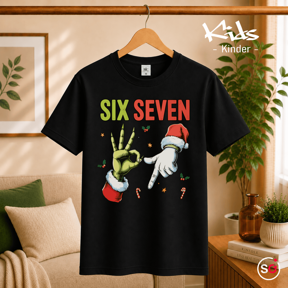 Six Seven Kinder T-Shirt | Lustiges Weihnachts-Motiv mit Grinch- & Santa-Händen - StyleOne