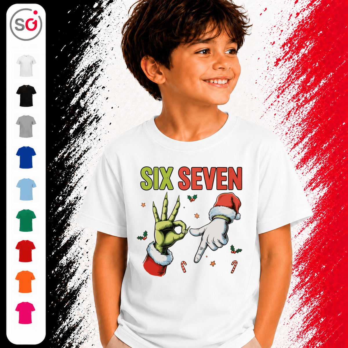 Six Seven Kinder T-Shirt | Lustiges Weihnachts-Motiv mit Grinch- & Santa-Händen - StyleOne