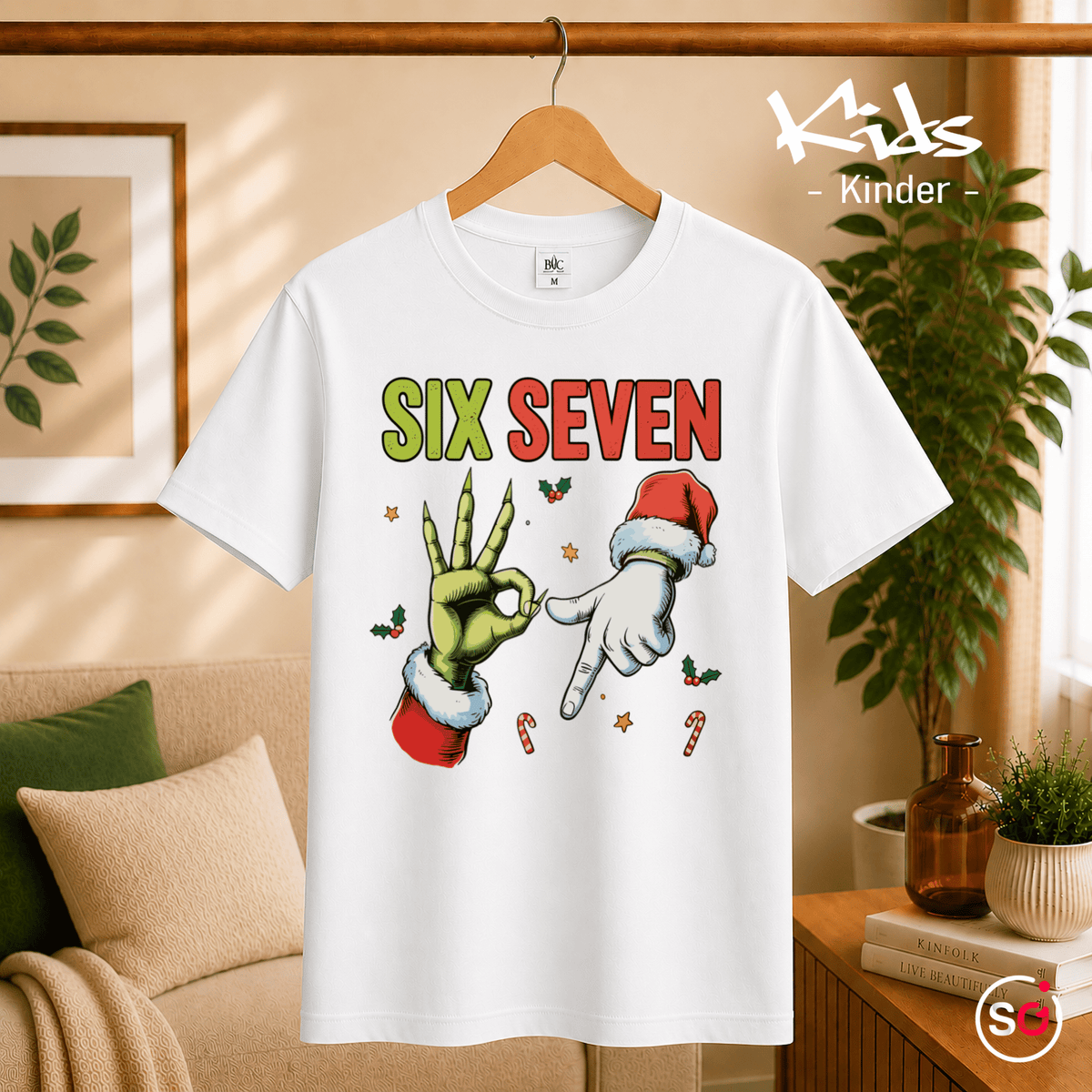 Six Seven Kinder T-Shirt | Lustiges Weihnachts-Motiv mit Grinch- & Santa-Händen - StyleOne