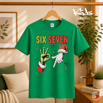 Six Seven Kinder T-Shirt | Lustiges Weihnachts-Motiv mit Grinch- & Santa-Händen - StyleOne