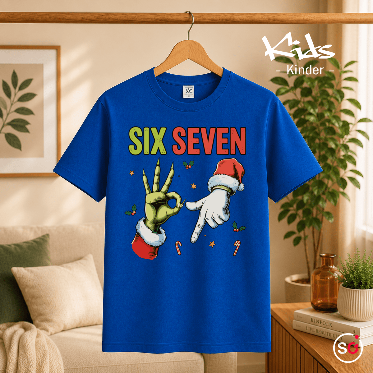 Six Seven Kinder T-Shirt | Lustiges Weihnachts-Motiv mit Grinch- & Santa-Händen - StyleOne
