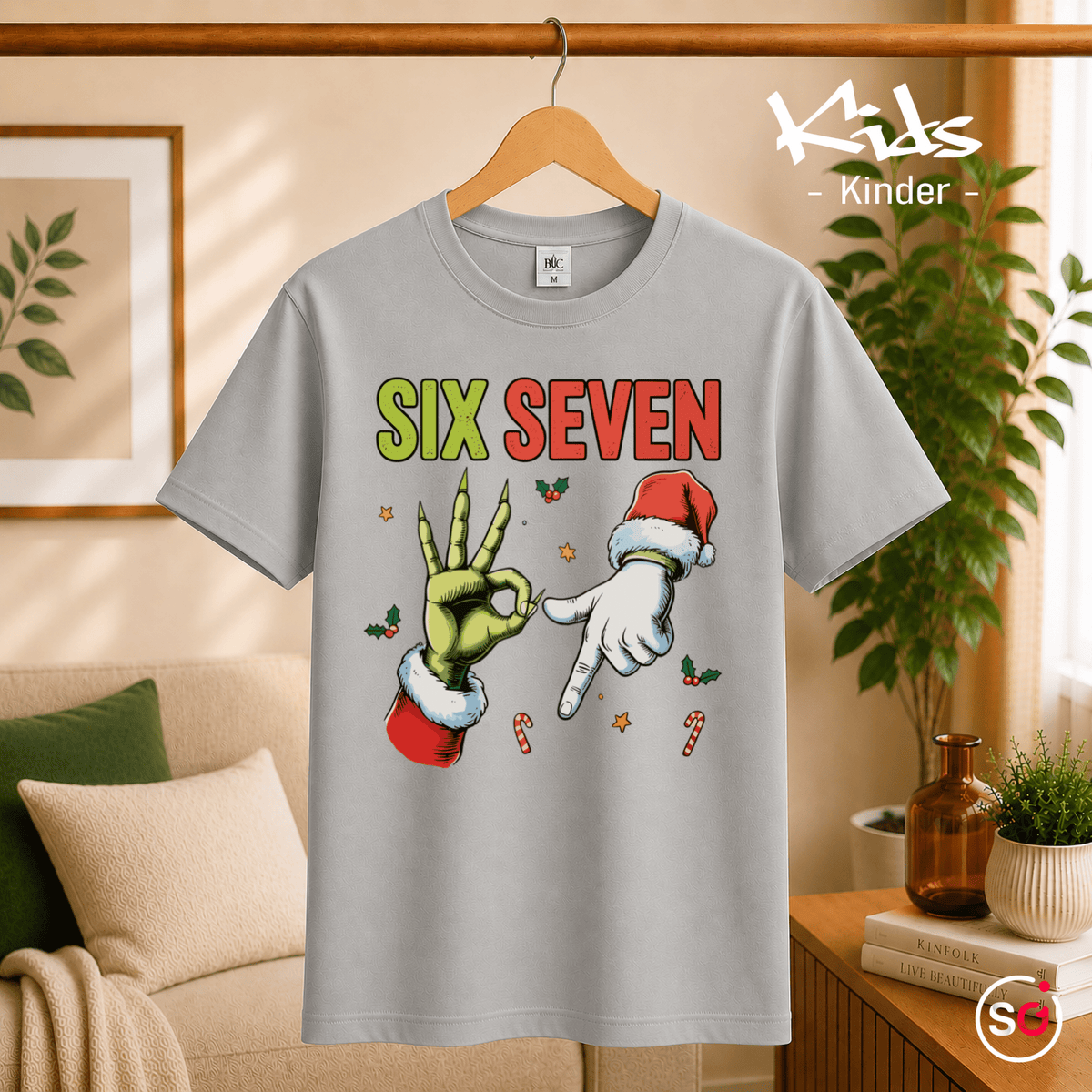 Six Seven Kinder T-Shirt | Lustiges Weihnachts-Motiv mit Grinch- & Santa-Händen - StyleOne
