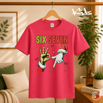 Six Seven Kinder T-Shirt | Lustiges Weihnachts-Motiv mit Grinch- & Santa-Händen - StyleOne