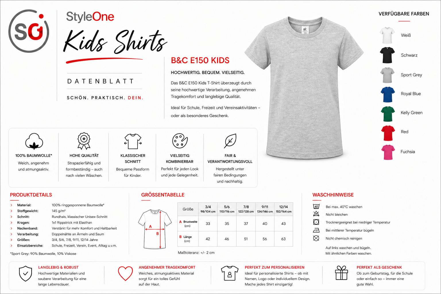 Größentabelle Kinder – Kinder T-Shirt 'Live Basketball' | Sportliches Design mit coolem Basketball-Splash-Motiv