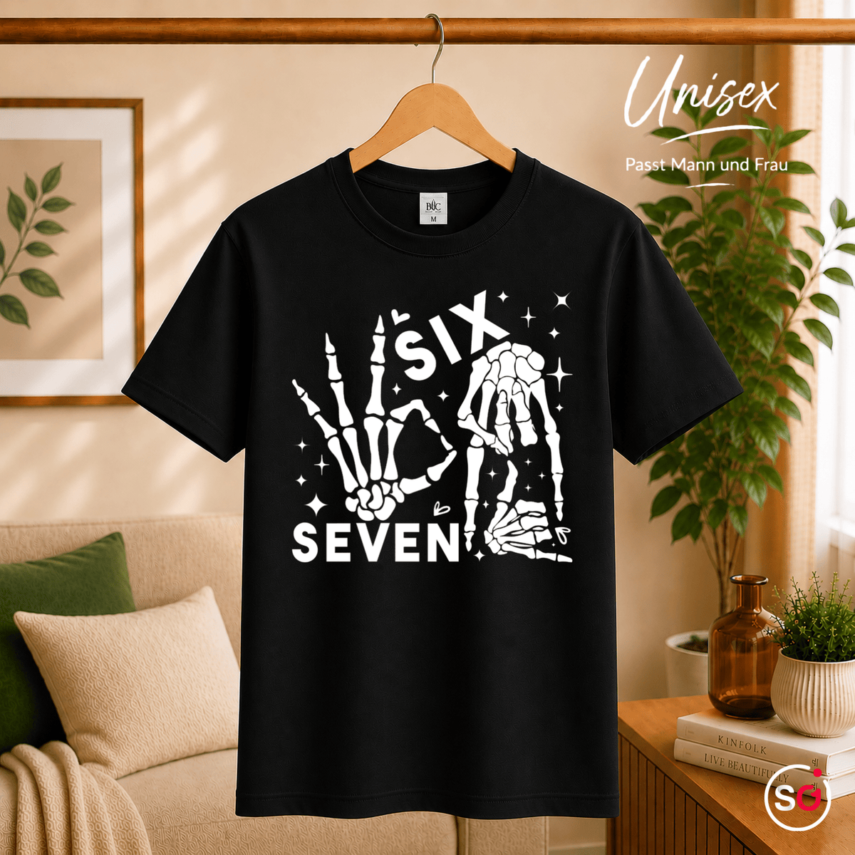 Skeletthände Six Seven T-Shirt mit I-Love-You Geste und Sternen - StyleOne