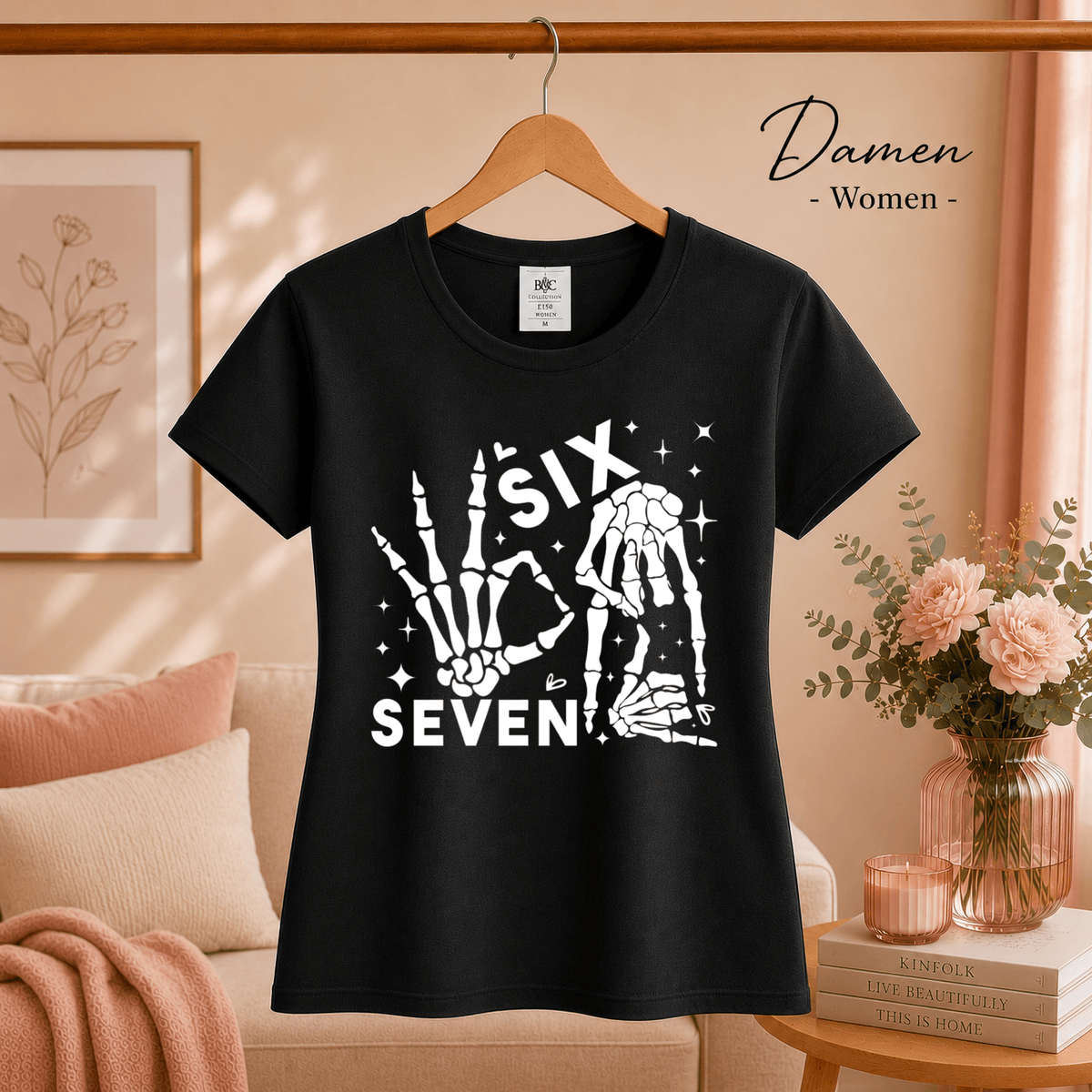 Skeletthände Six Seven T-Shirt mit I-Love-You Geste und Sternen - StyleOne