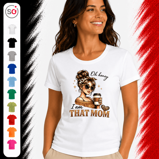 Statement-Shirt 'I am THAT MOM' | Design mit stylischer Mama, Kaffee & Leo-Print - StyleOne