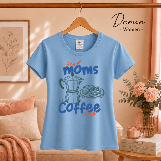Statement-Shirt "Tired Moms Coffee Club" mit Kaffeekannen-Motiv und Croissant - StyleOne