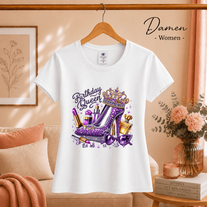 T-Shirt „Birthday Queen“ mit glamourösem High Heel, Krone & Make-up Design - StyleOne
