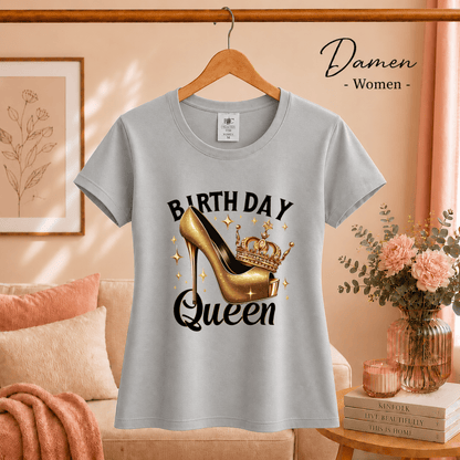 T-Shirt Birthday Queen mit goldenem High Heel und Krone - StyleOne