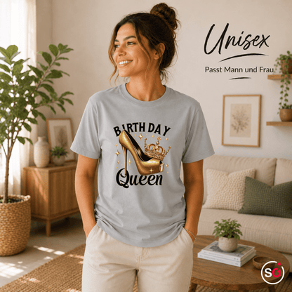 T-Shirt Birthday Queen mit goldenem High Heel und Krone - StyleOne