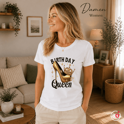 T-Shirt Birthday Queen mit goldenem High Heel und Krone - StyleOne