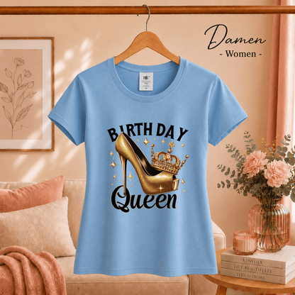 T-Shirt Birthday Queen mit goldenem High Heel und Krone - StyleOne