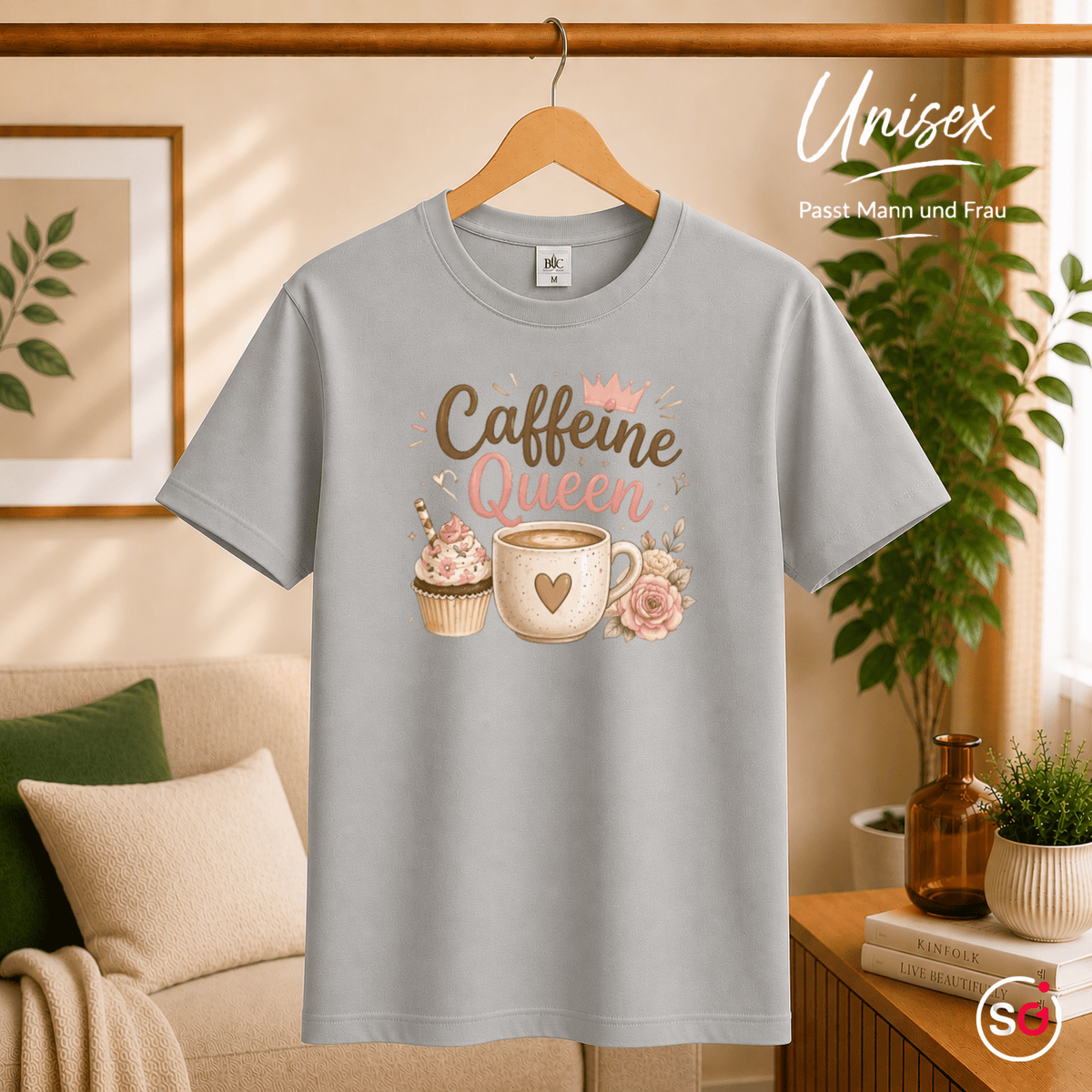 T-Shirt 'Caffeine Queen' | Süßes Design mit Kaffee, Cupcake und Rosen-Motiv - StyleOne