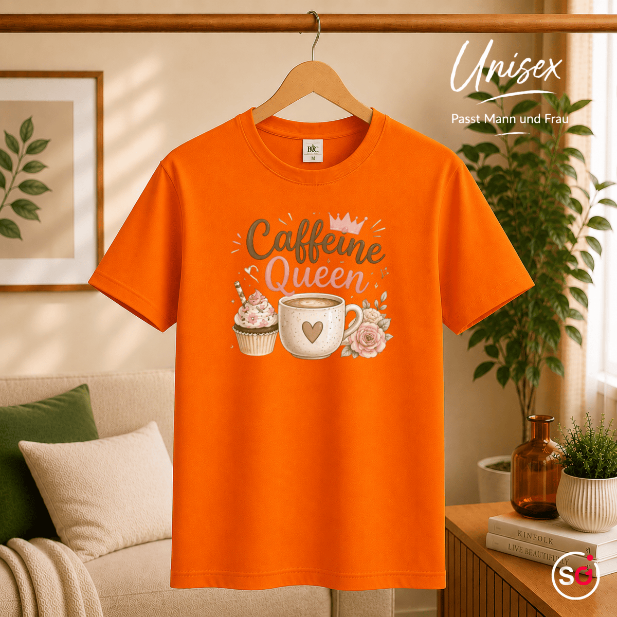 T-Shirt 'Caffeine Queen' | Süßes Design mit Kaffee, Cupcake und Rosen-Motiv - StyleOne