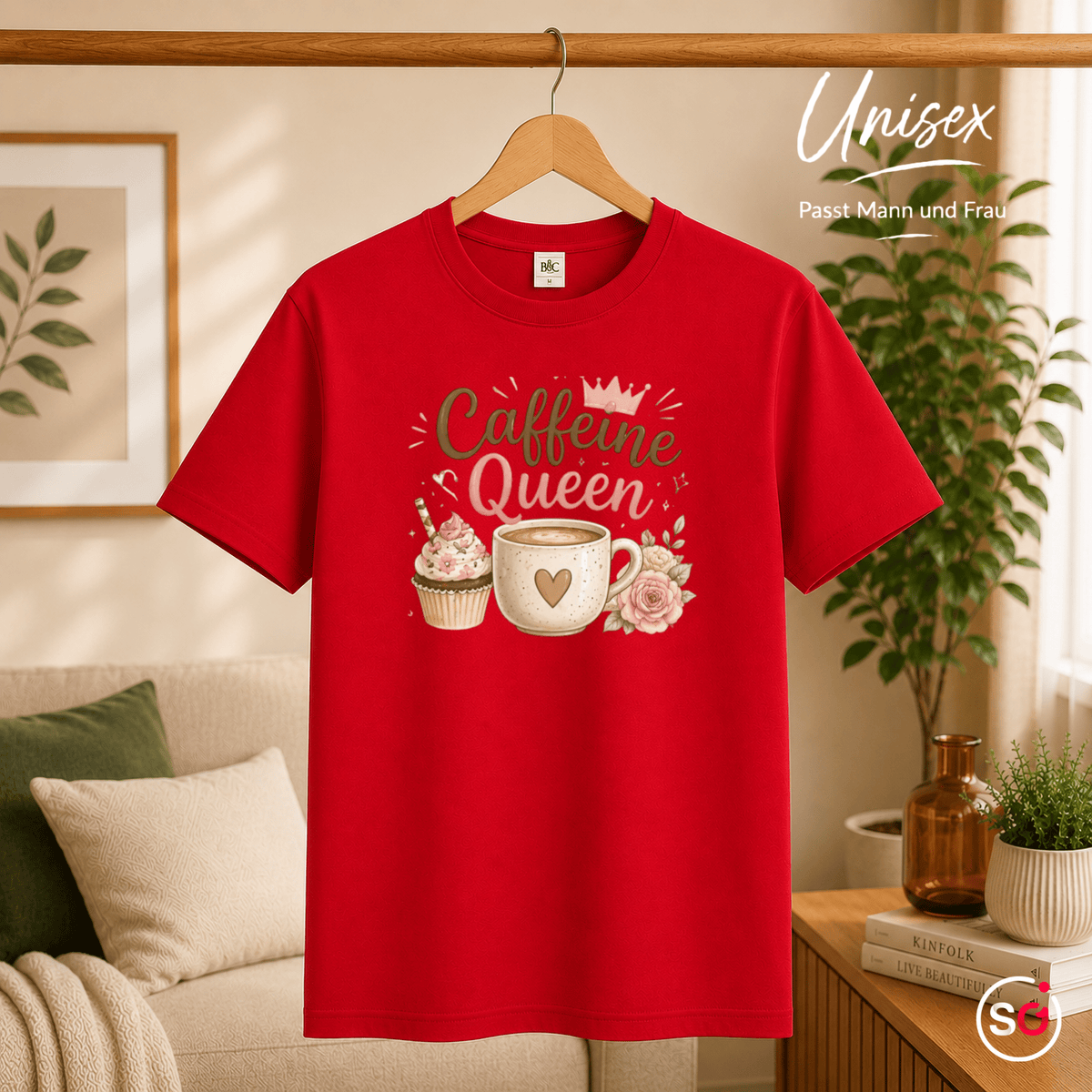 T-Shirt 'Caffeine Queen' | Süßes Design mit Kaffee, Cupcake und Rosen-Motiv - StyleOne