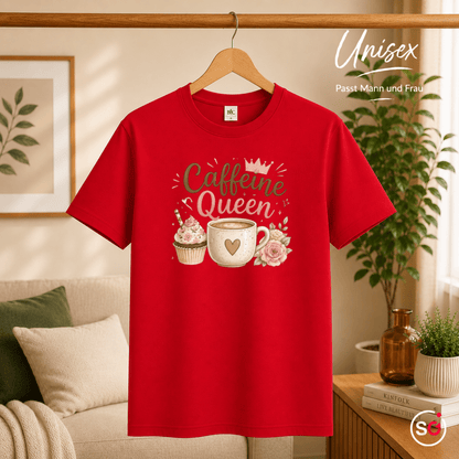 T-Shirt 'Caffeine Queen' | Süßes Design mit Kaffee, Cupcake und Rosen-Motiv - StyleOne