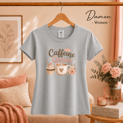 T-Shirt 'Caffeine Queen' | Süßes Design mit Kaffee, Cupcake und Rosen-Motiv - StyleOne