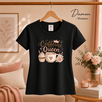 T-Shirt 'Caffeine Queen' | Süßes Design mit Kaffee, Cupcake und Rosen-Motiv - StyleOne