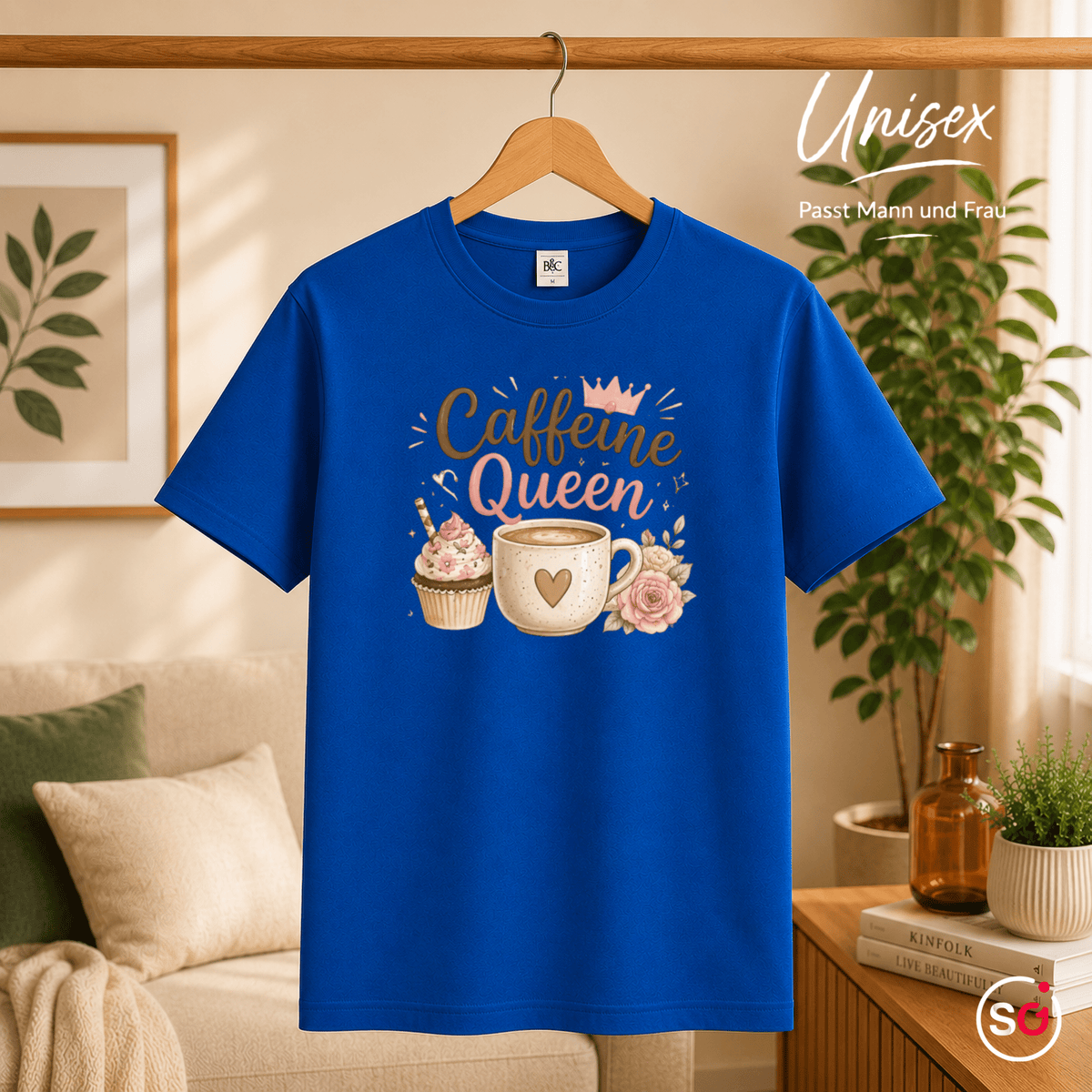 T-Shirt 'Caffeine Queen' | Süßes Design mit Kaffee, Cupcake und Rosen-Motiv - StyleOne
