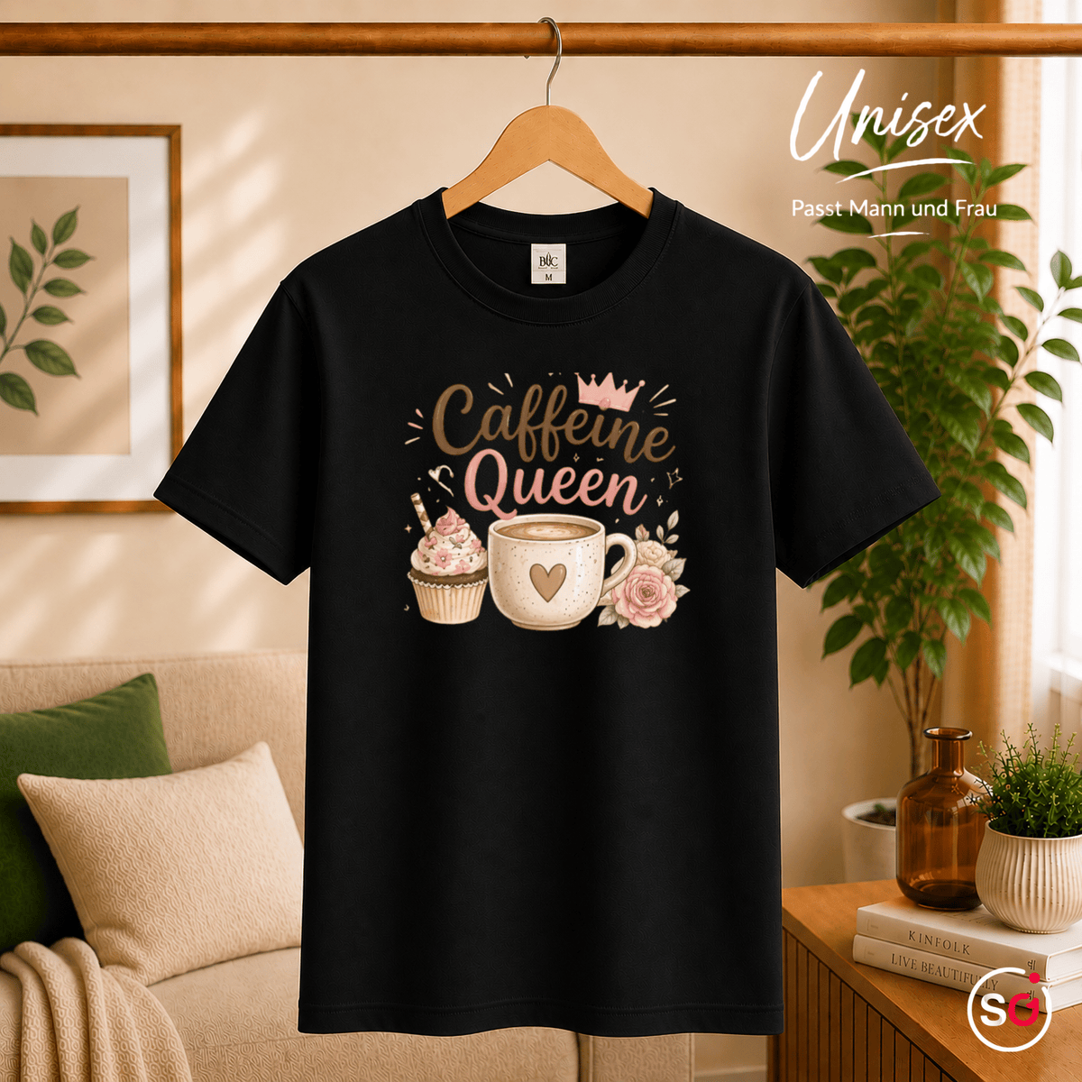T-Shirt 'Caffeine Queen' | Süßes Design mit Kaffee, Cupcake und Rosen-Motiv - StyleOne