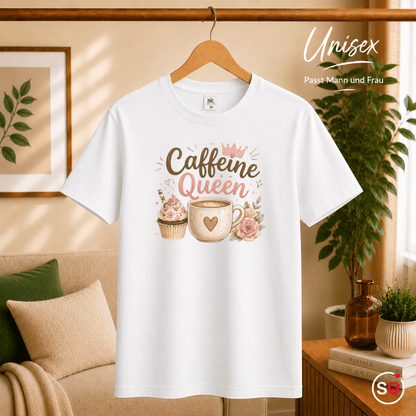 T-Shirt 'Caffeine Queen' | Süßes Design mit Kaffee, Cupcake und Rosen-Motiv - StyleOne