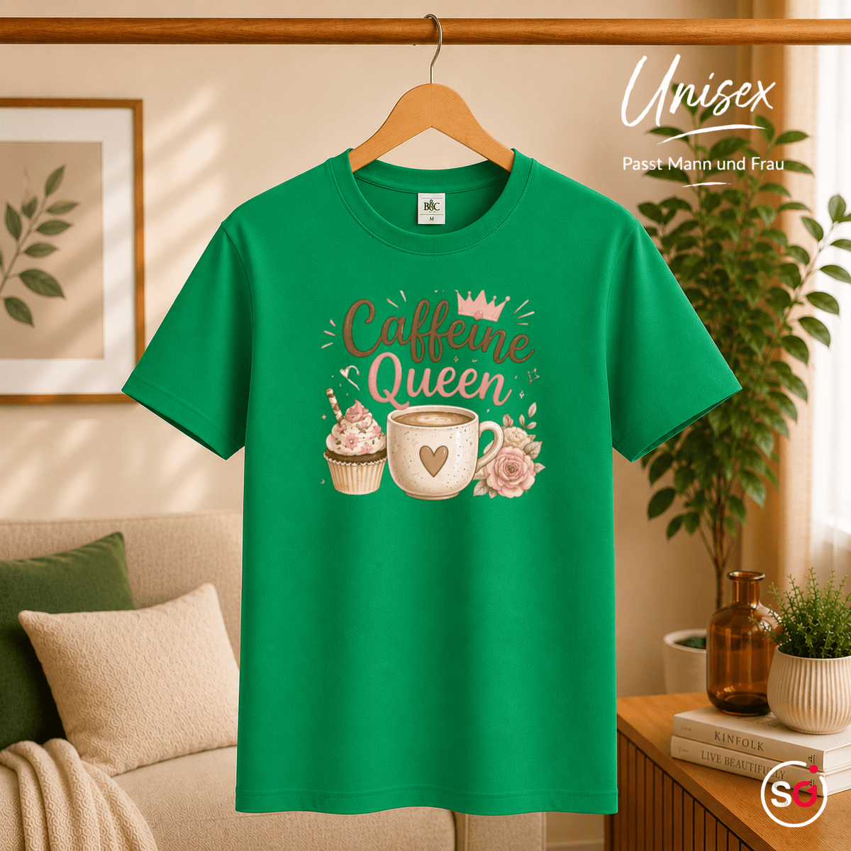 T-Shirt 'Caffeine Queen' | Süßes Design mit Kaffee, Cupcake und Rosen-Motiv - StyleOne