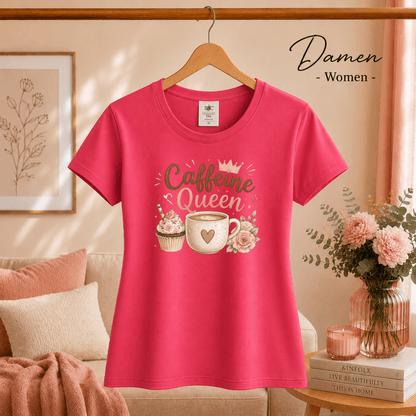 T-Shirt 'Caffeine Queen' | Süßes Design mit Kaffee, Cupcake und Rosen-Motiv - StyleOne