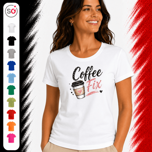 T-Shirt "Coffee Fix" – Kaffeebecher mit Herz Motiv im Aquarell-Look & Brush-Style - StyleOne