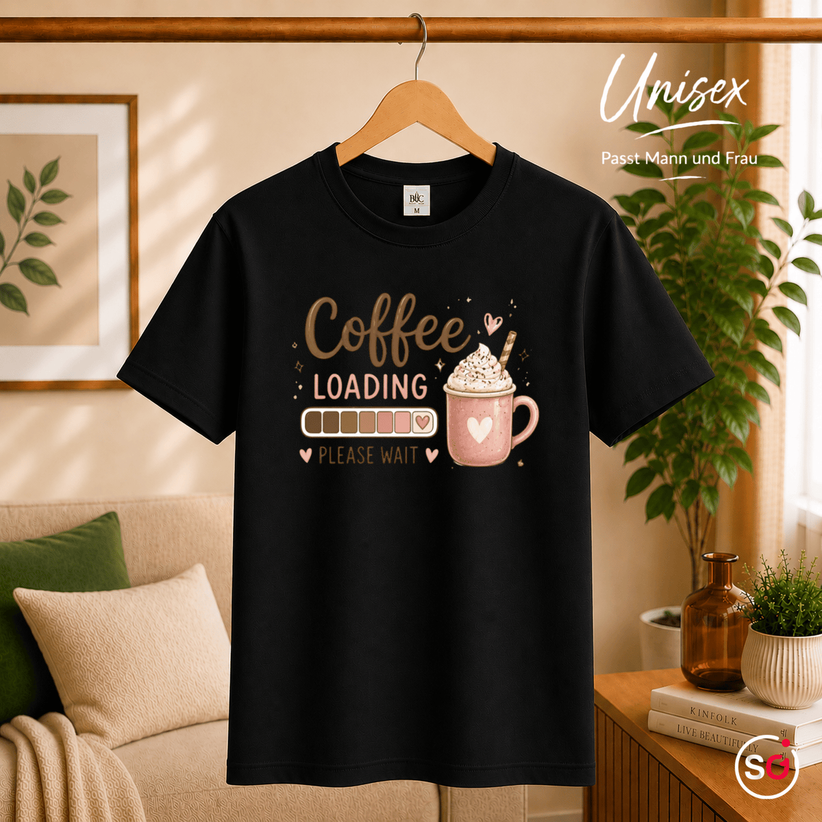 T-Shirt 'Coffee Loading' mit Ladebalken und süßer Kaffeetasse - StyleOne