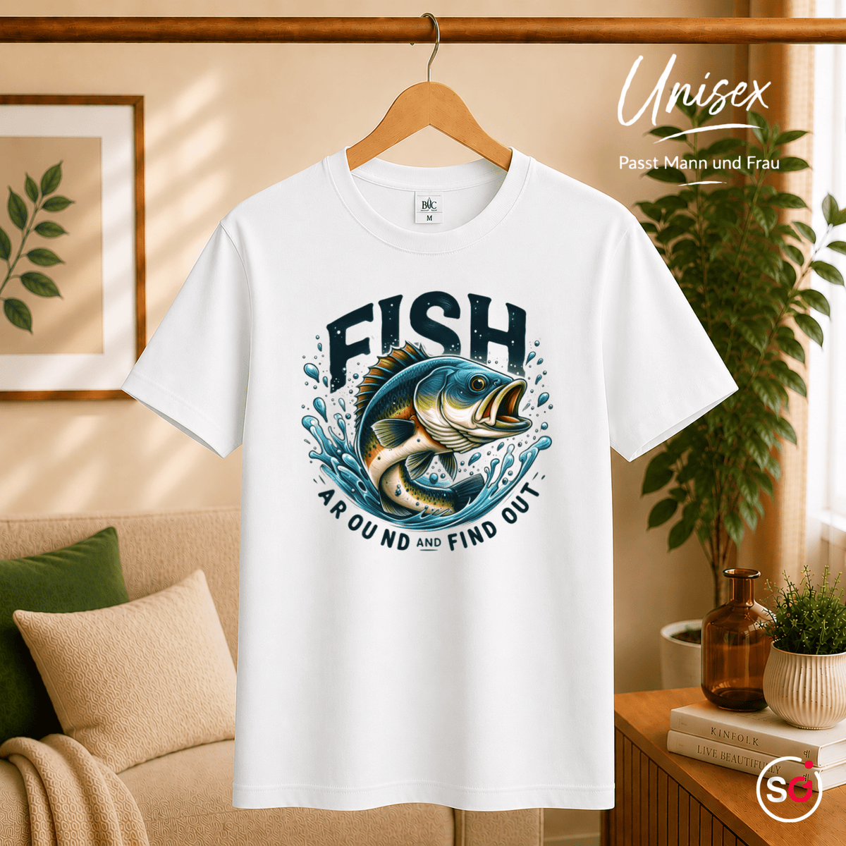 T-Shirt „Fish Around And Find Out“ | Dynamisches Angler-Design mit Barsch-Motiv - StyleOne