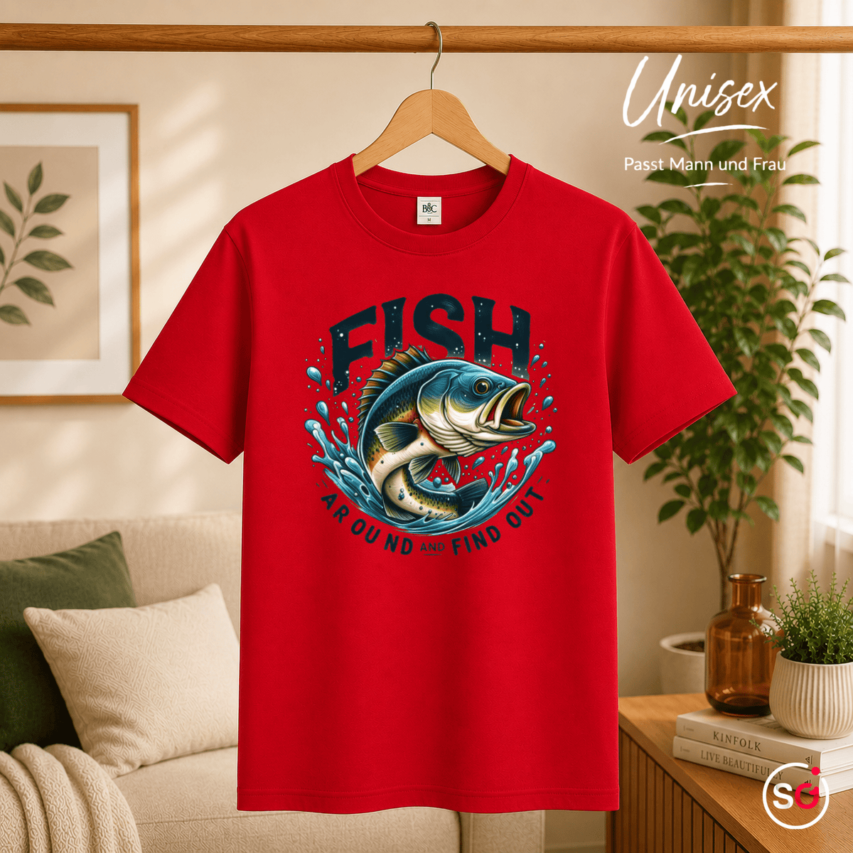 T-Shirt „Fish Around And Find Out“ | Dynamisches Angler-Design mit Barsch-Motiv - StyleOne