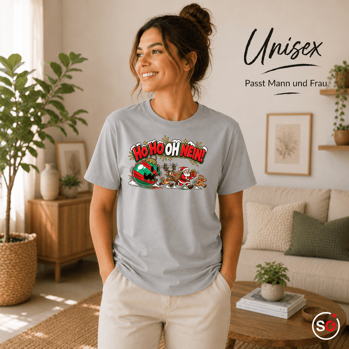 T-Shirt 'Ho Ho Oh Nein!' - Lustiges Weihnachts-Chaos mit Santa & Rentier - StyleOne