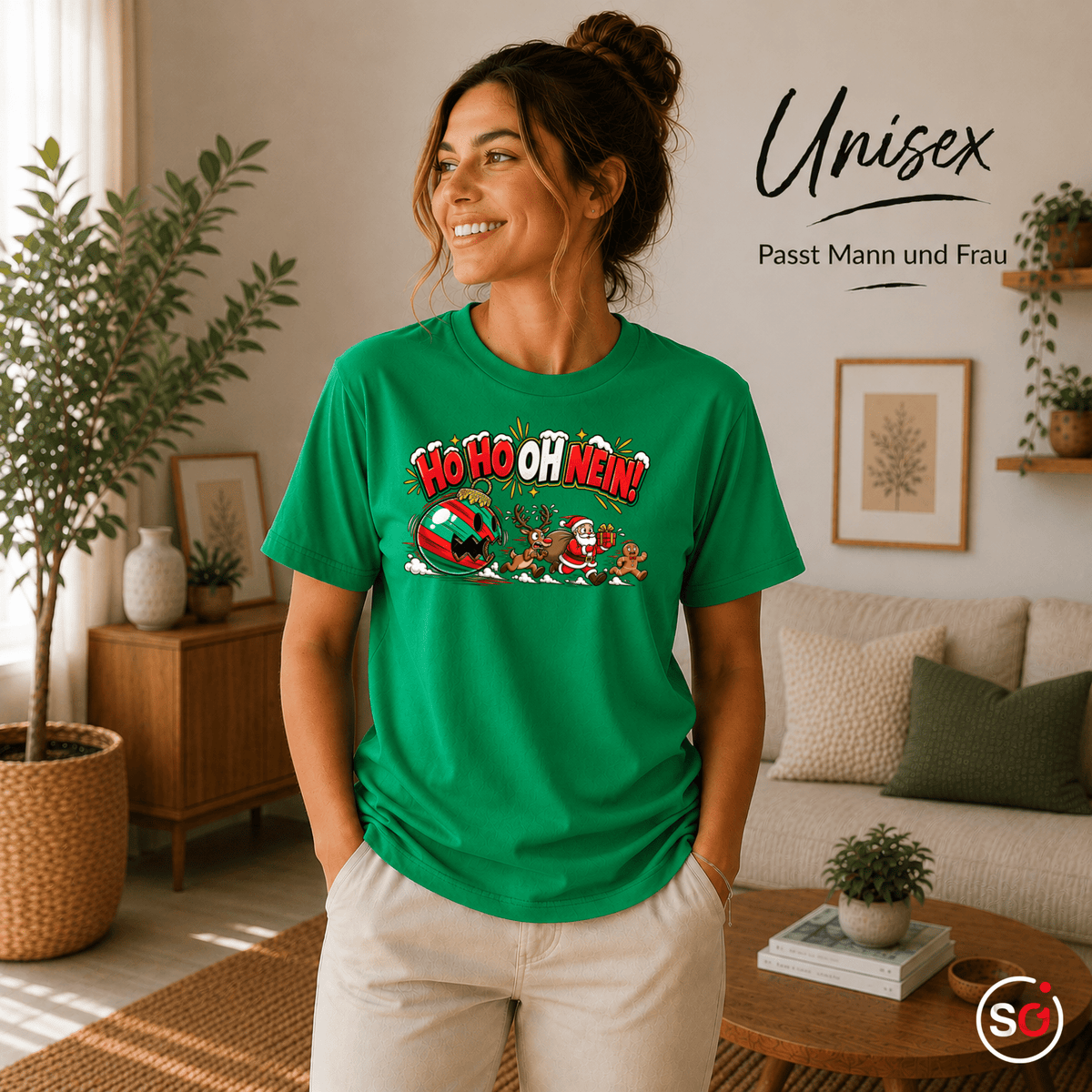 T-Shirt 'Ho Ho Oh Nein!' - Lustiges Weihnachts-Chaos mit Santa & Rentier - StyleOne