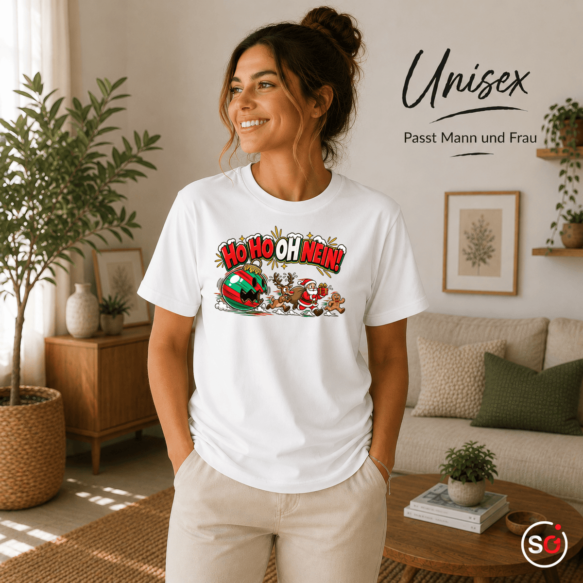 T-Shirt 'Ho Ho Oh Nein!' - Lustiges Weihnachts-Chaos mit Santa & Rentier - StyleOne