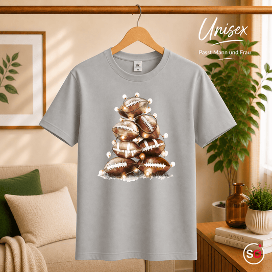 T-Shirt mit American Football Weihnachtsbaum & funkelnder Lichterkette - StyleOne