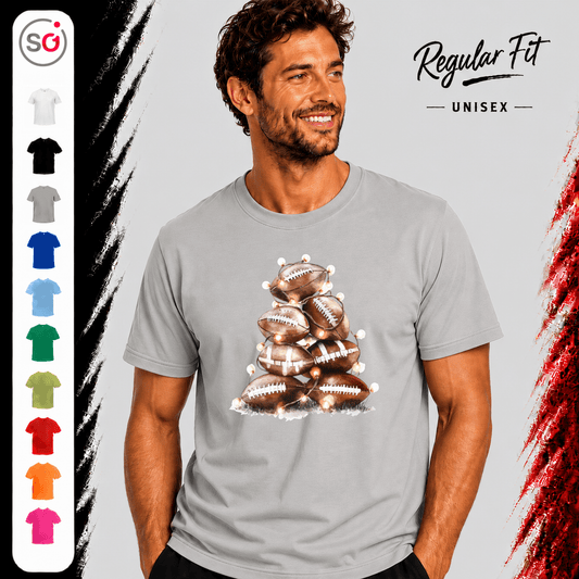 T-Shirt mit American Football Weihnachtsbaum & funkelnder Lichterkette - StyleOne