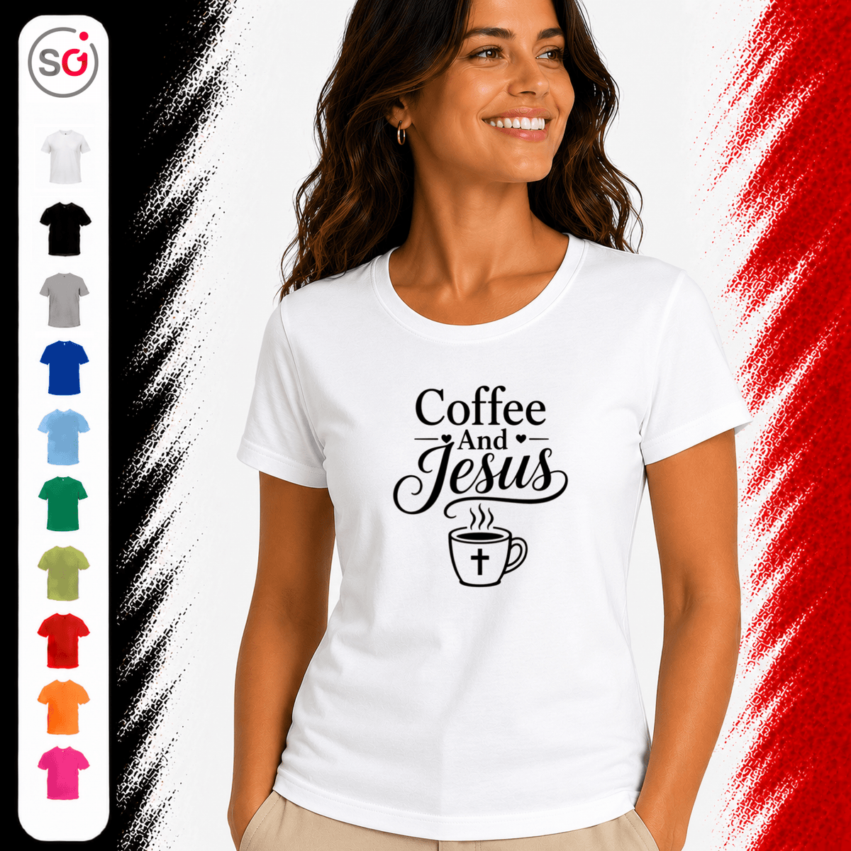 T-Shirt mit 'Coffee and Jesus' Schriftzug | Glaube & Kaffee Design - StyleOne