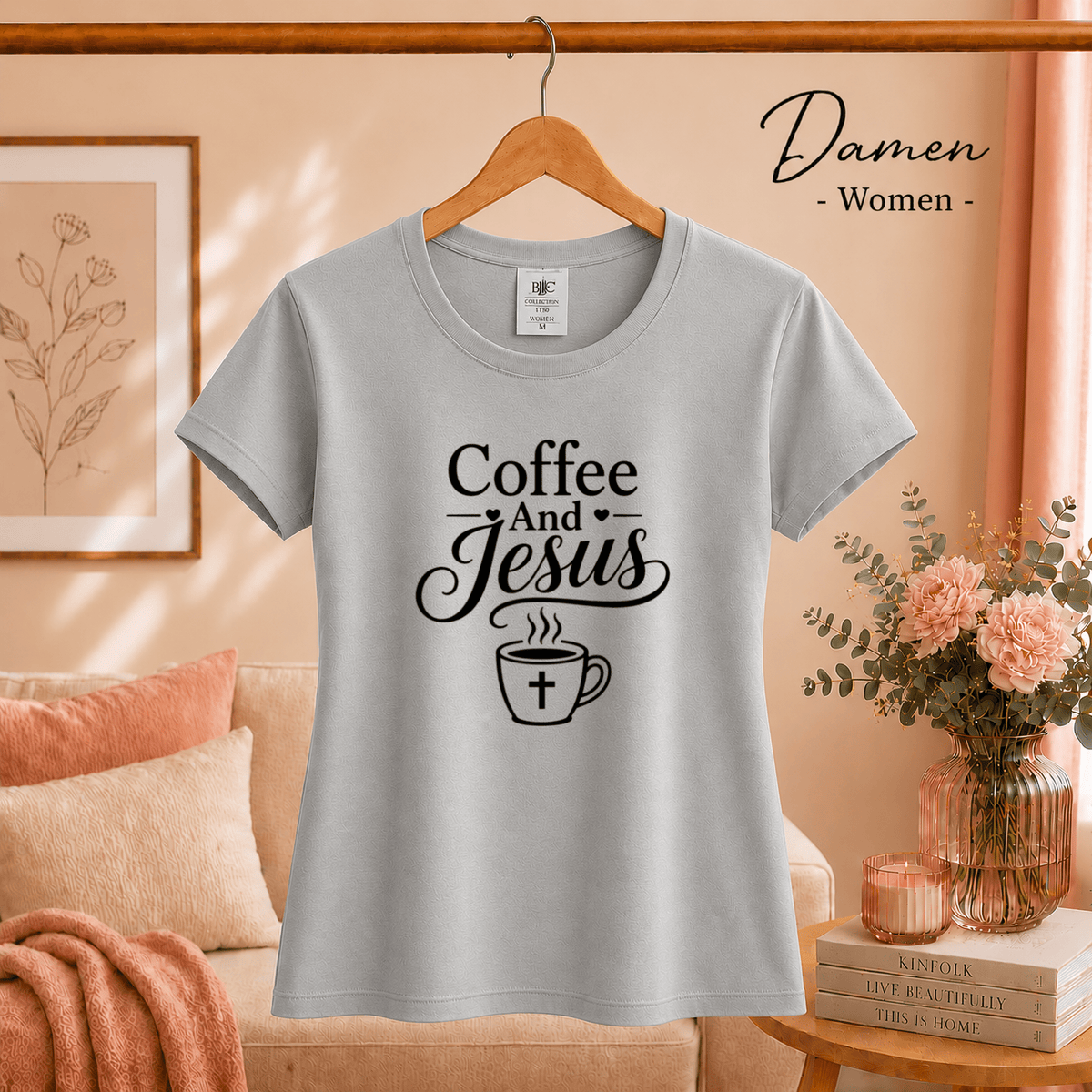 T-Shirt mit 'Coffee and Jesus' Schriftzug | Glaube & Kaffee Design - StyleOne