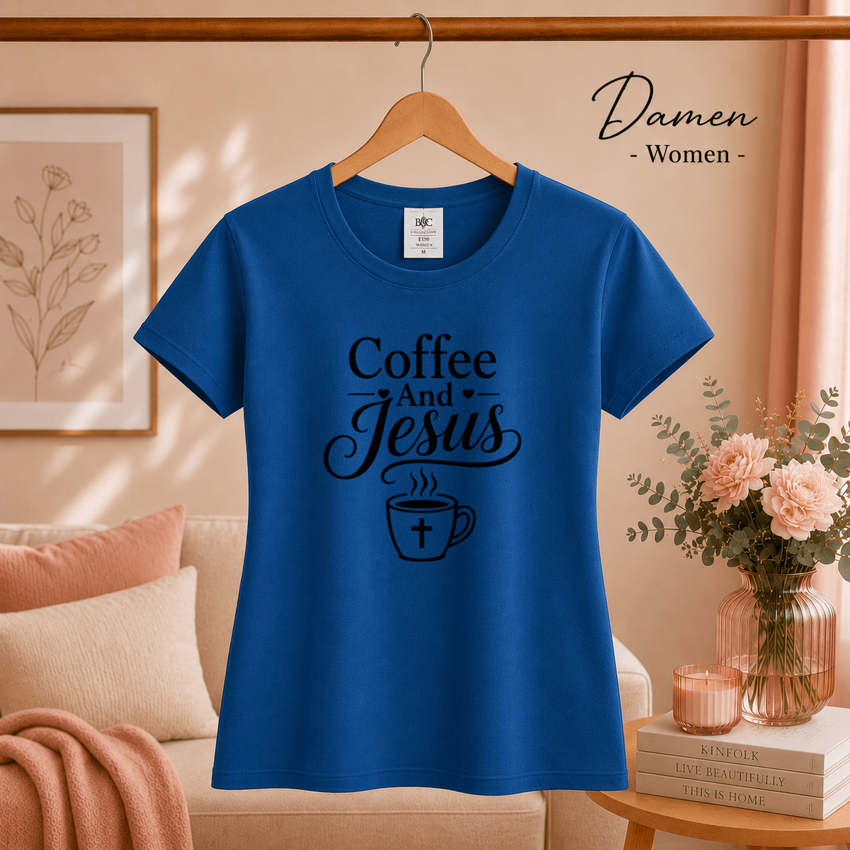 T-Shirt mit 'Coffee and Jesus' Schriftzug | Glaube & Kaffee Design - StyleOne