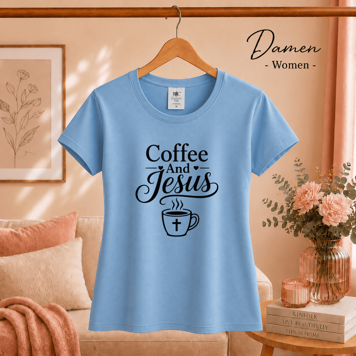 T-Shirt mit 'Coffee and Jesus' Schriftzug | Glaube & Kaffee Design - StyleOne