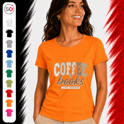 T-Shirt mit 'Coffee & Books' Spruch im verspielten Patchwork-Design mit Leo- und Blumenmuster - StyleOne