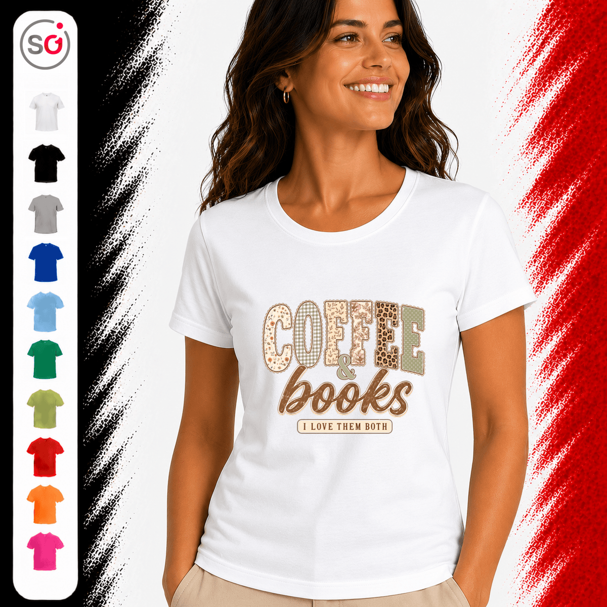 T-Shirt mit 'Coffee & Books' Statement-Aufdruck im verspielten Patchwork-Design - StyleOne